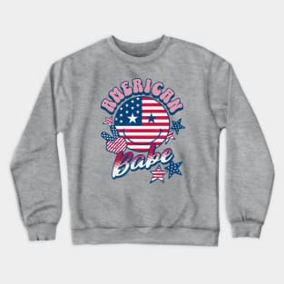 American Babe American Flag Retro Smiley Face Crewneck Sweatshirt